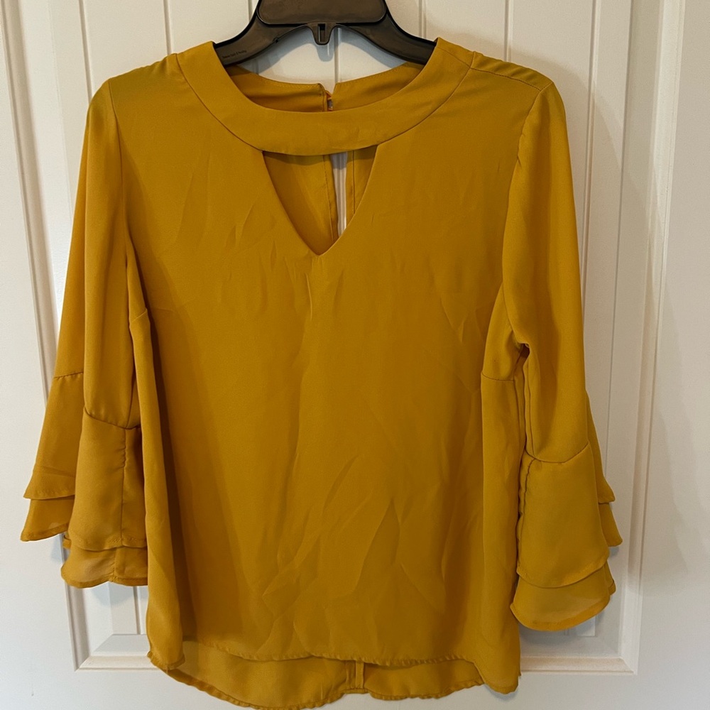 Charlotte Russe Mustard Tiered Ruffle Sleeve Blouse